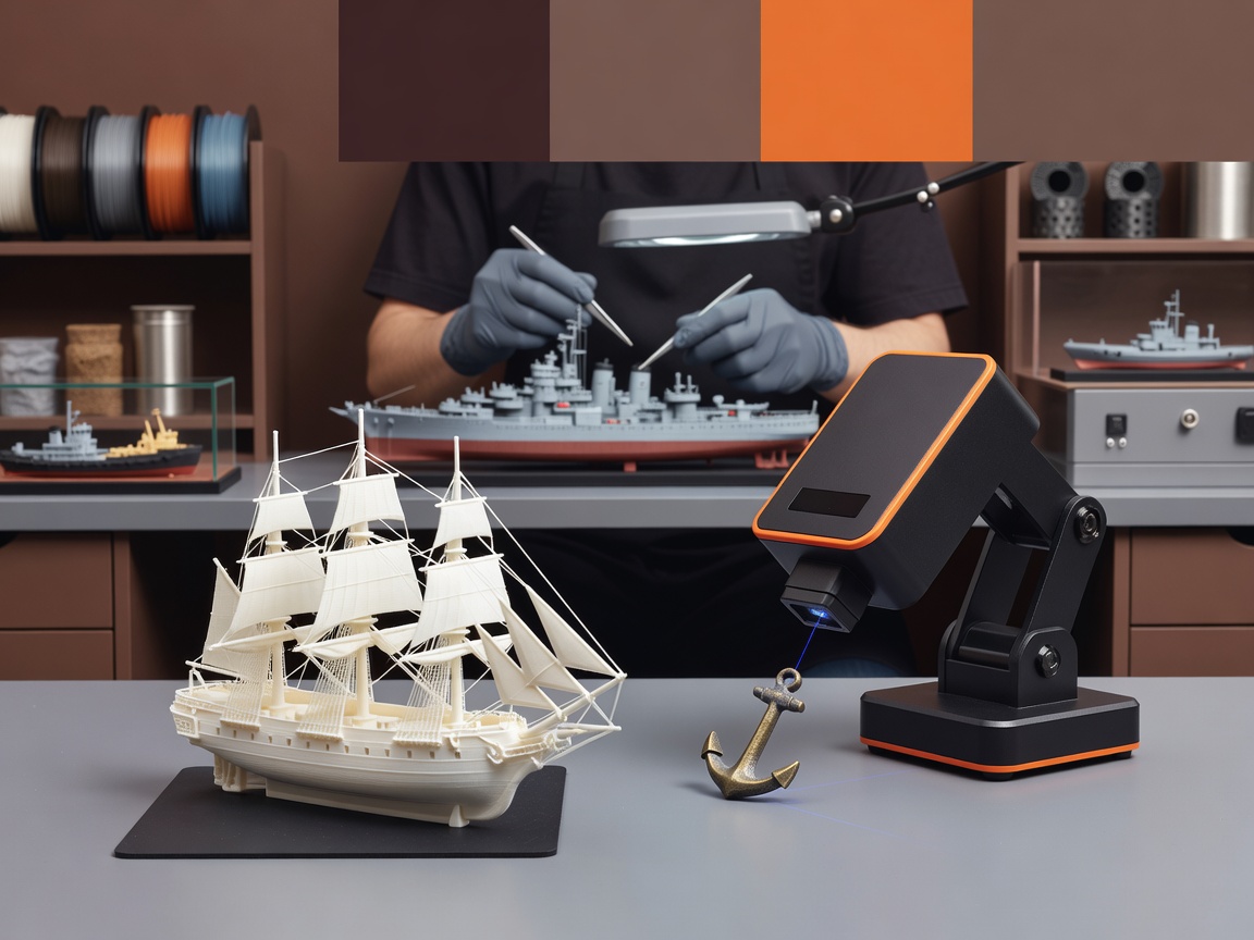 Scale sailing ship model scanned for maritime miniature production