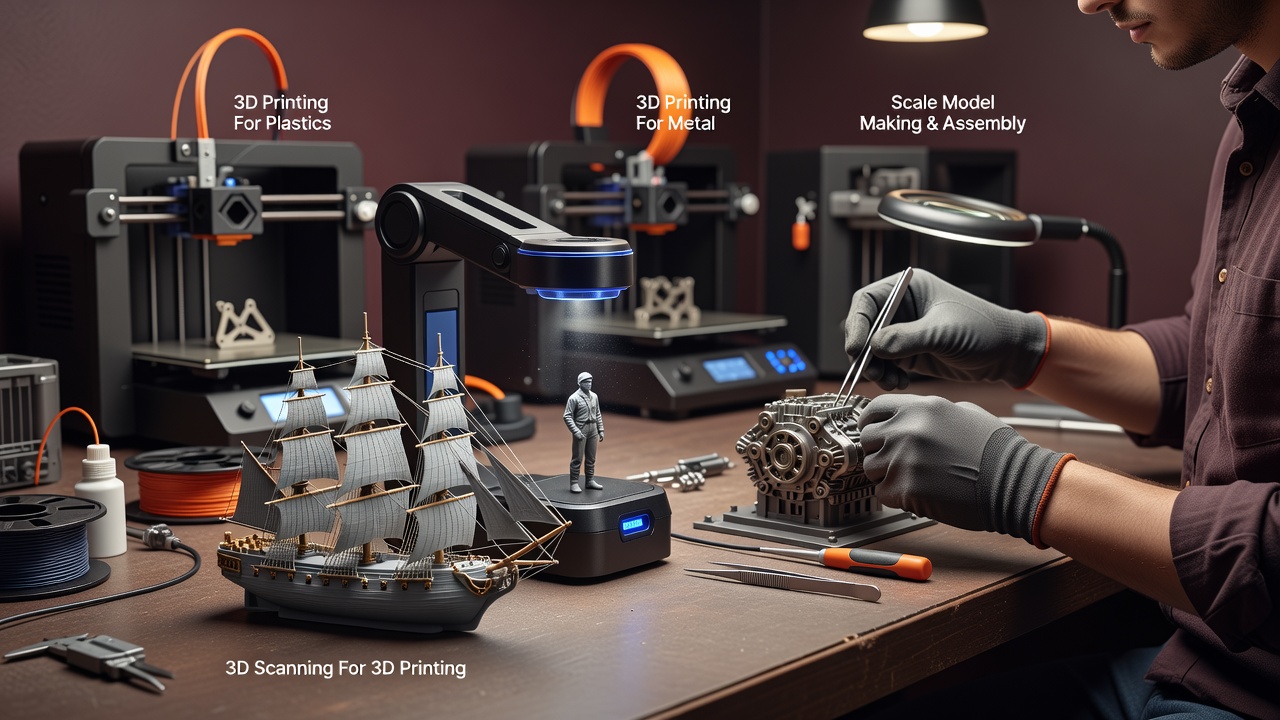 Industrial 3D scanning arm capturing a metal panel in a Malaysia workshop