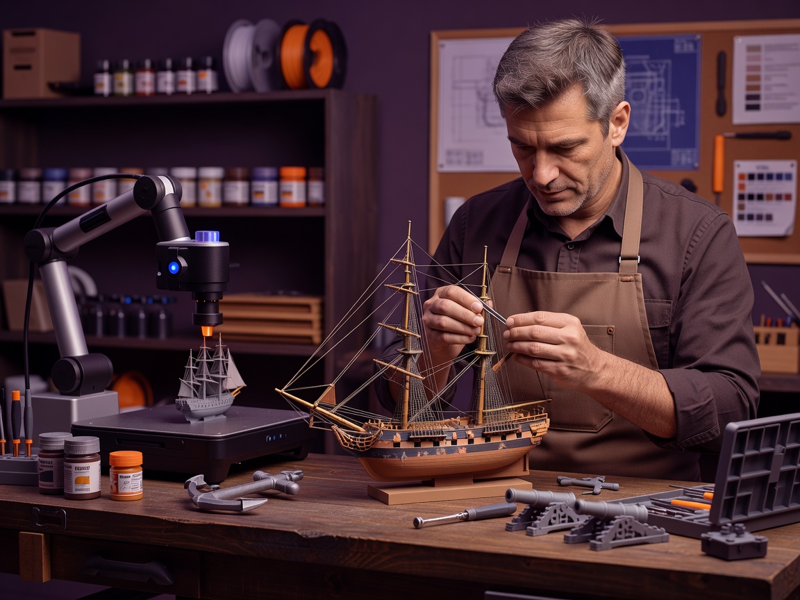 Port and quay layout diorama with warehouses, cranes, and berthed vessels