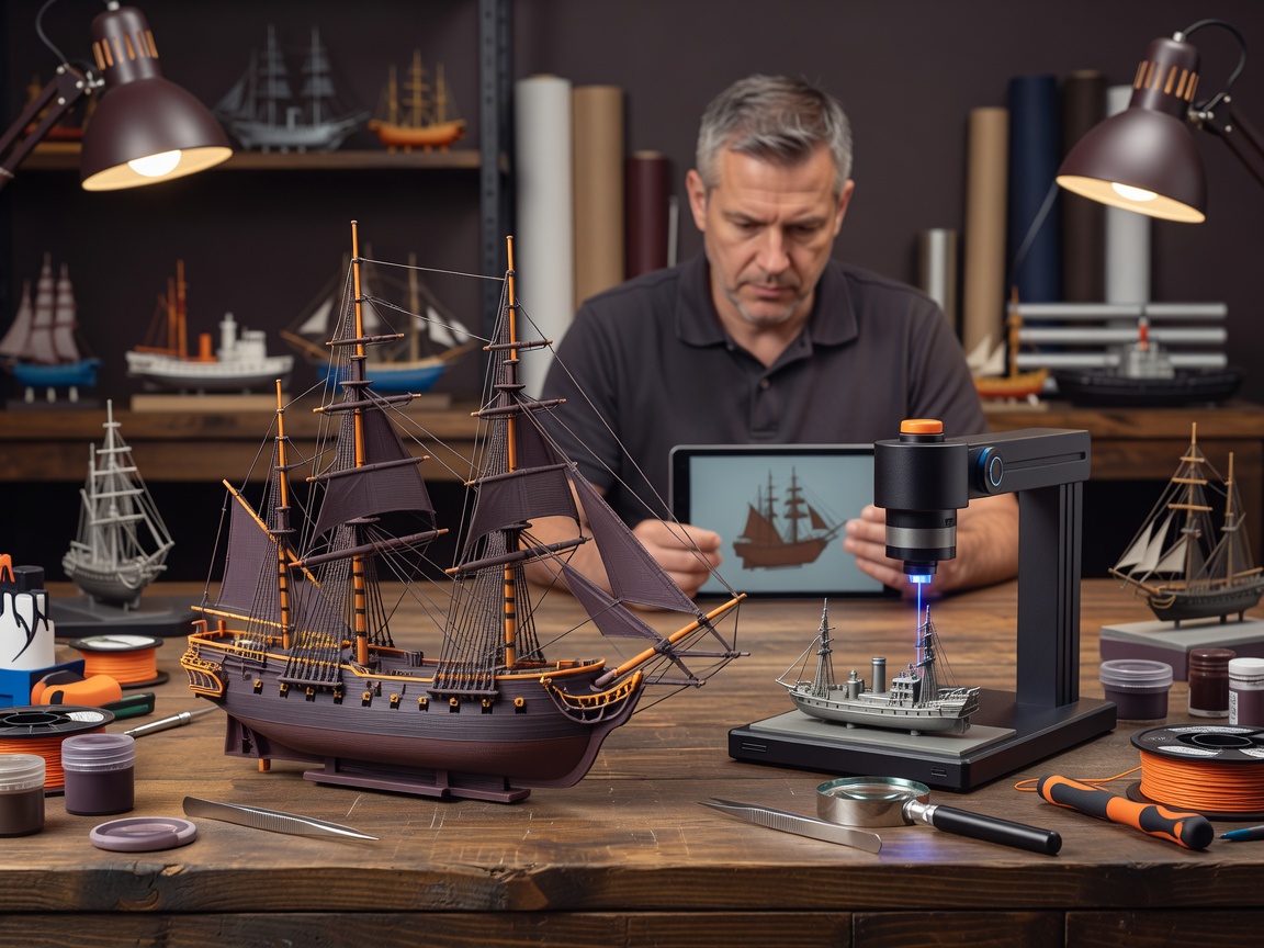 Scale harbour tug model with working-boat proportions and painted deck houses
