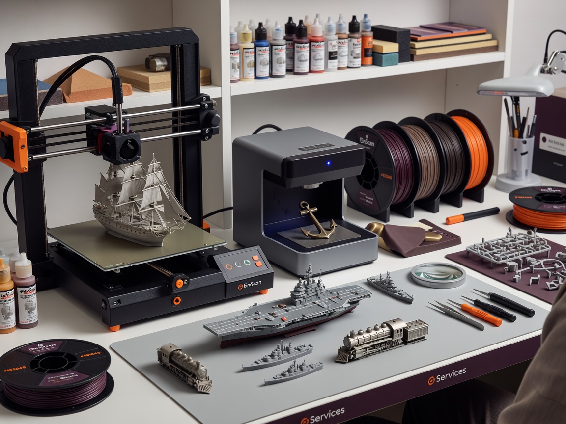 Workshop 3D scanning cell with robot arm and fixture plates